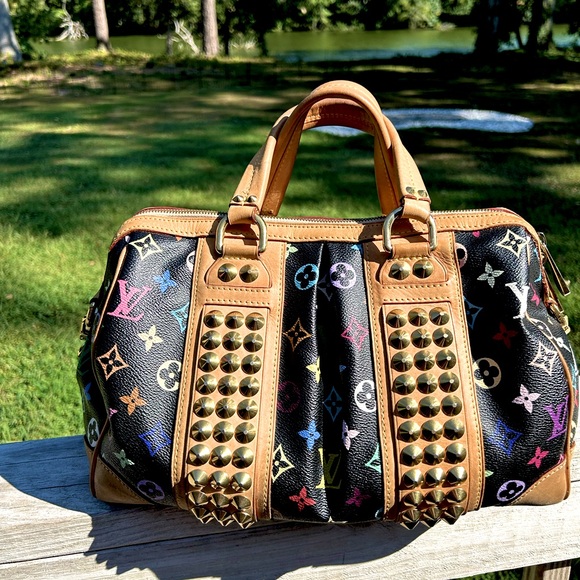 Louis Vuitton Authentic Courtney Black Murakami Studded Bag - Picture 14 of 16